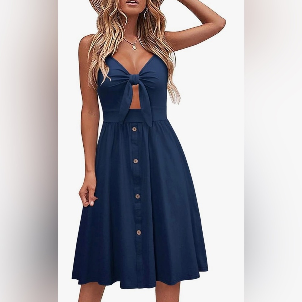 BNWT LAISHEN Womens medium Sundress V Neck Tie Knot Front